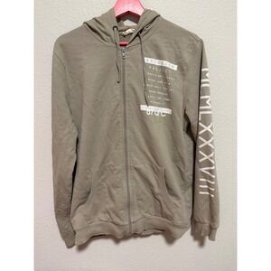 LCW Casual Mens Brooklyn Project Zip Up Hoodie Khaki Tan Graphic Sweatshirt M